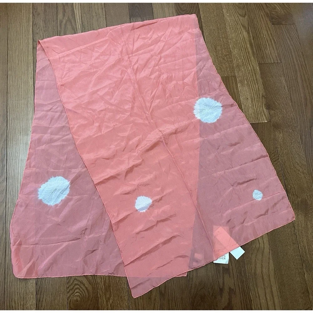 NWT- Eileen Fisher Silk Shibori Dot‎ Peach Luxurious Silk Scarf NEW